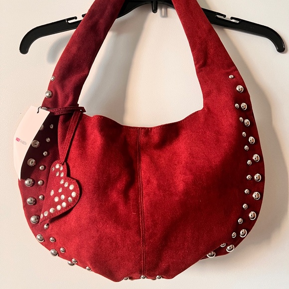 Burgundy crescent suede studded slouchy hobo bag - NEW with tags - Picture 1 of 4